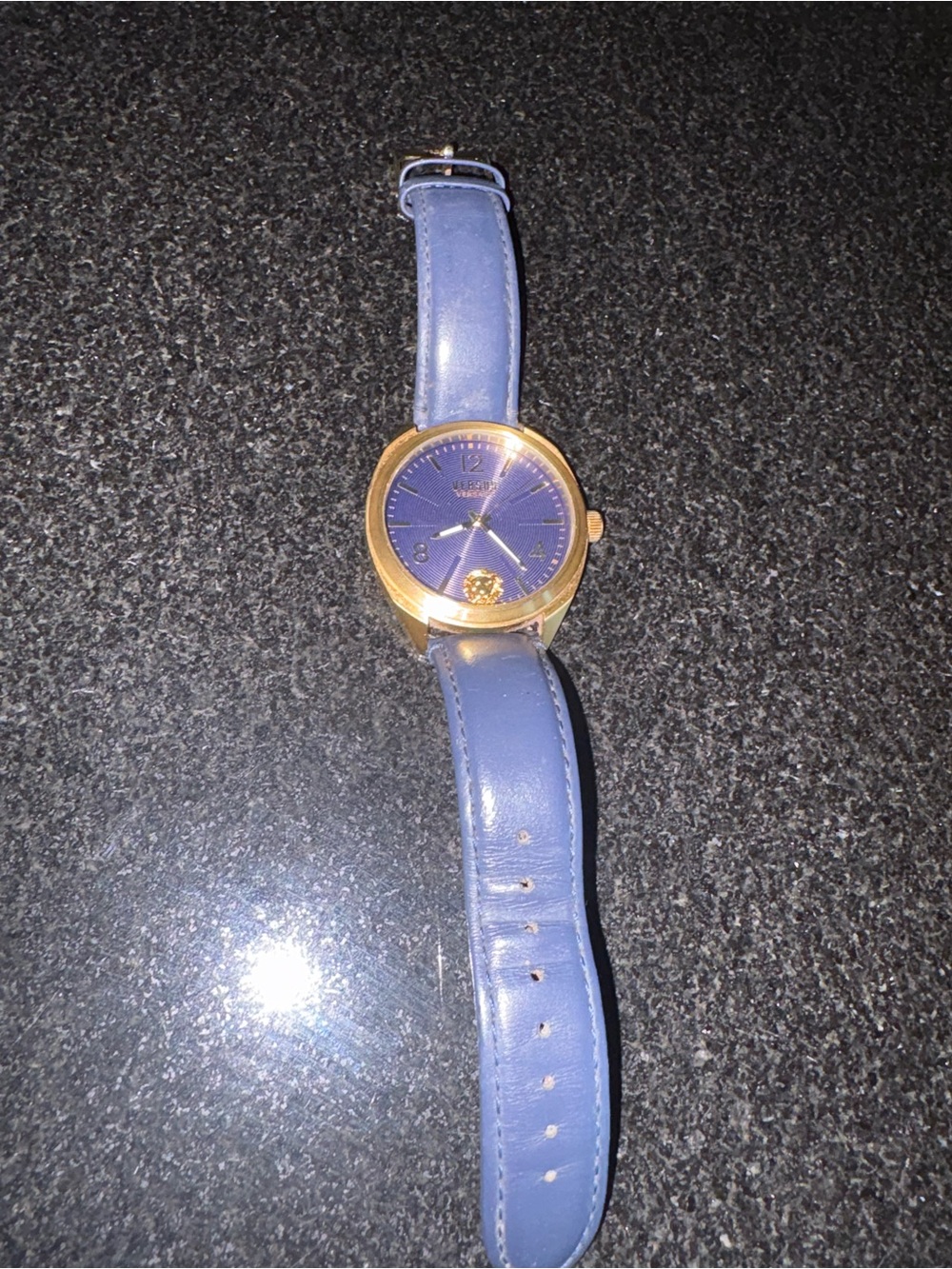 Versace Blue Leather Strap Women's Watch with Gold-Tone Case